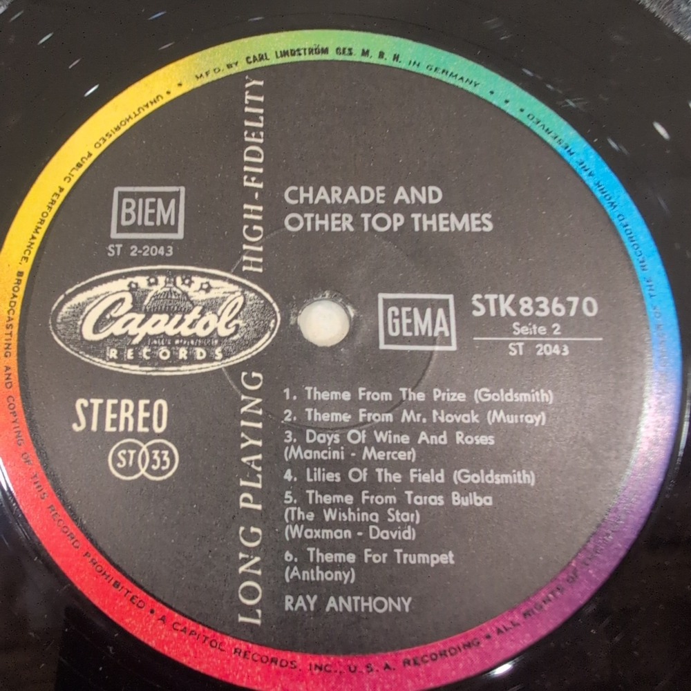 Ray Anthony Charade and Other Top Themes Vinyl LP Capitol STK 83670 Stereo VG - Picture 4 of 6
